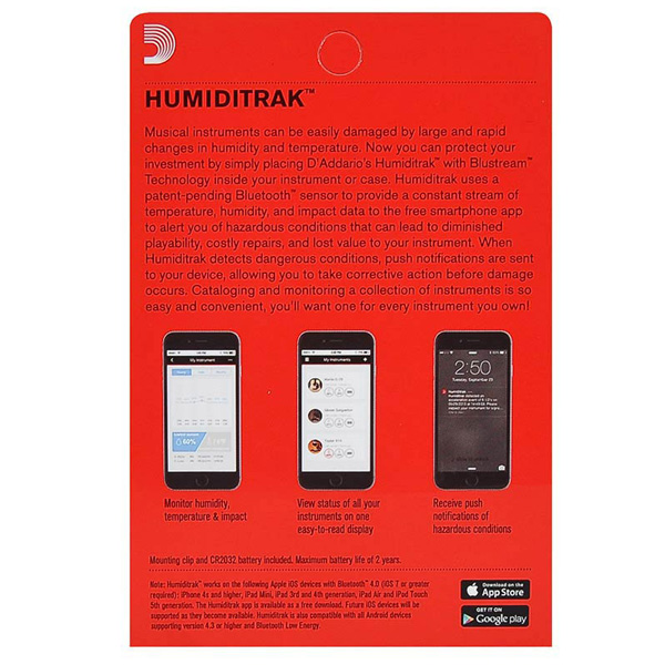 D'Addario Humiditrak Bluetooth Hygrometer with Humidity/Temperature Sensor